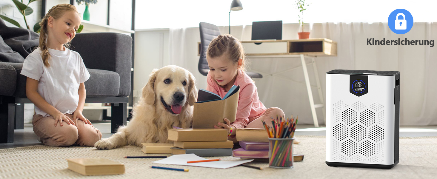 Повітряний фільтр для алергіків, квартири та кімнат для курців, з 2 HEPA фільтрами 14, проти шерсті тварин, плісняви, пилу, пилку та запахів, CADR 350 м³/год для 120 м², керування через додаток, таймер, тиха робота 22 дБ, 120 м², керування через додаток (Білий)