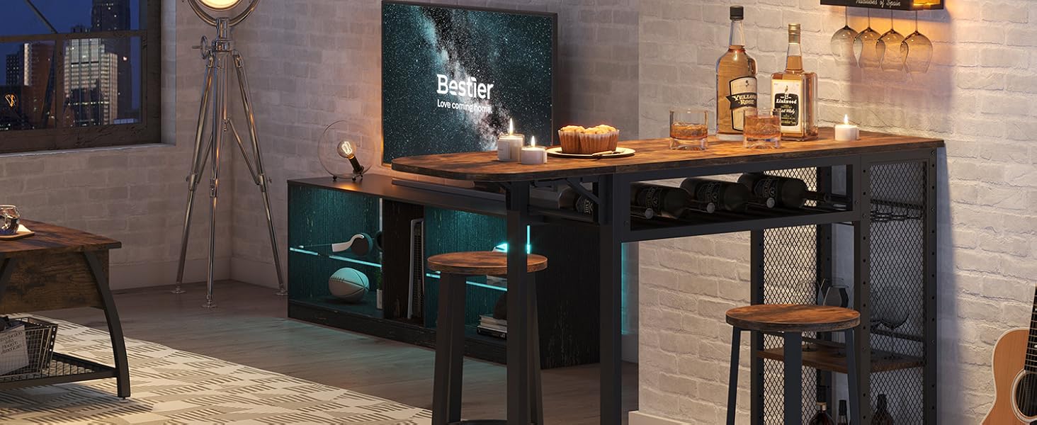 Набір барного столу з 2 табуретами, стіл-бар для кухні, вітальні, кафе в індустріальному стилі (чорний)