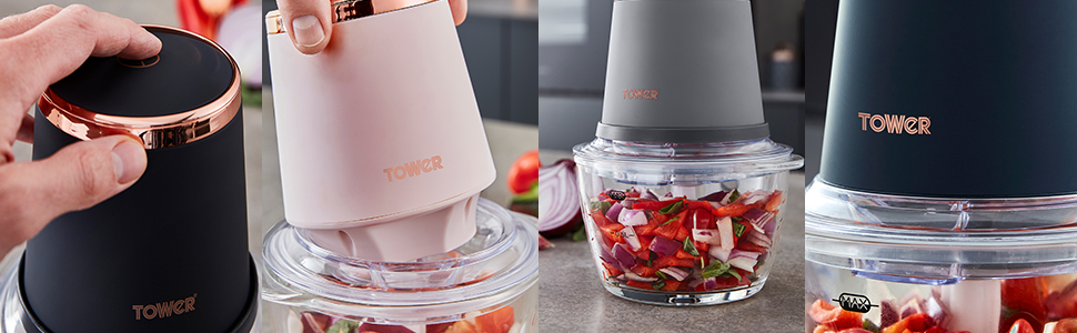 Подрібнювач для салатів Tower Cavaletto T12058MNB, 1 л, 350 Вт, Midnigth Blue & Roségold, для одноразового використання