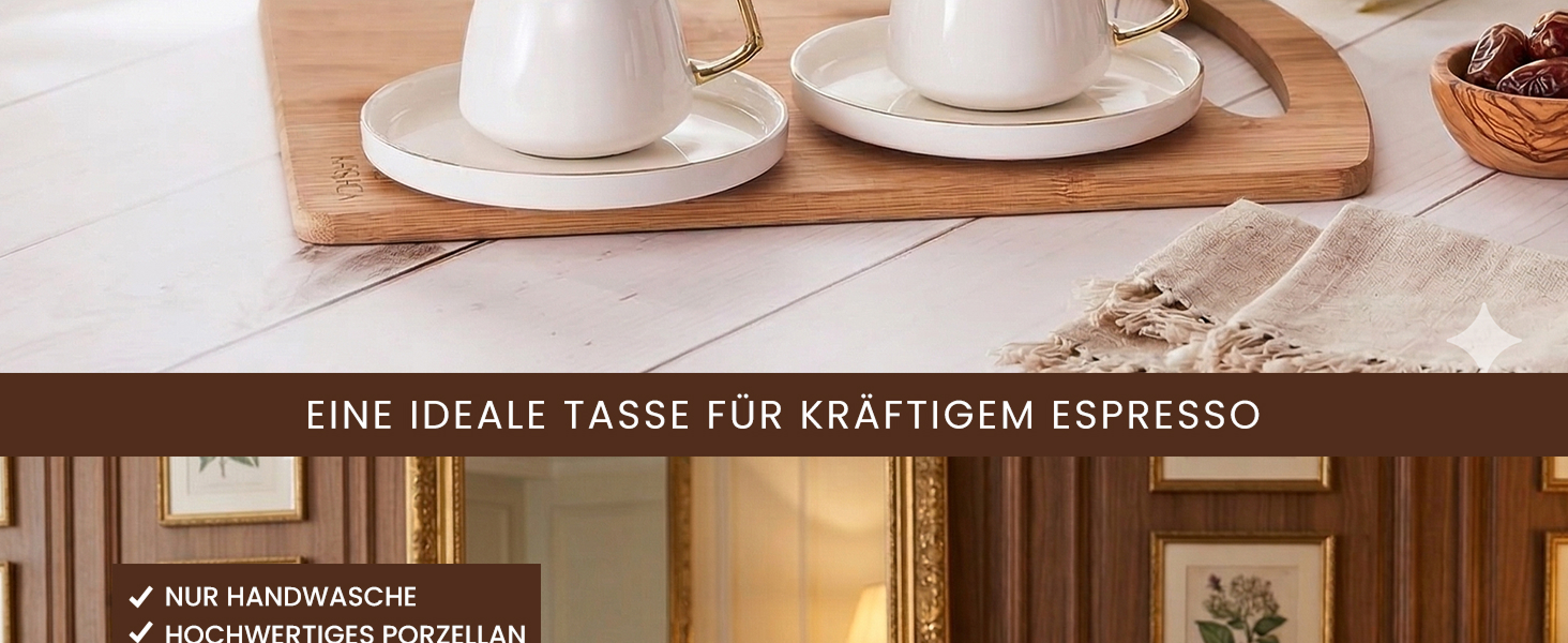Набір порцелянових чашок для еспресо та турецької кави KARACA Streamline Saturn (4 предмети): 2 чашки по 90 мл та 2 блюдця, колір крем-золото, сучасний дизайн
