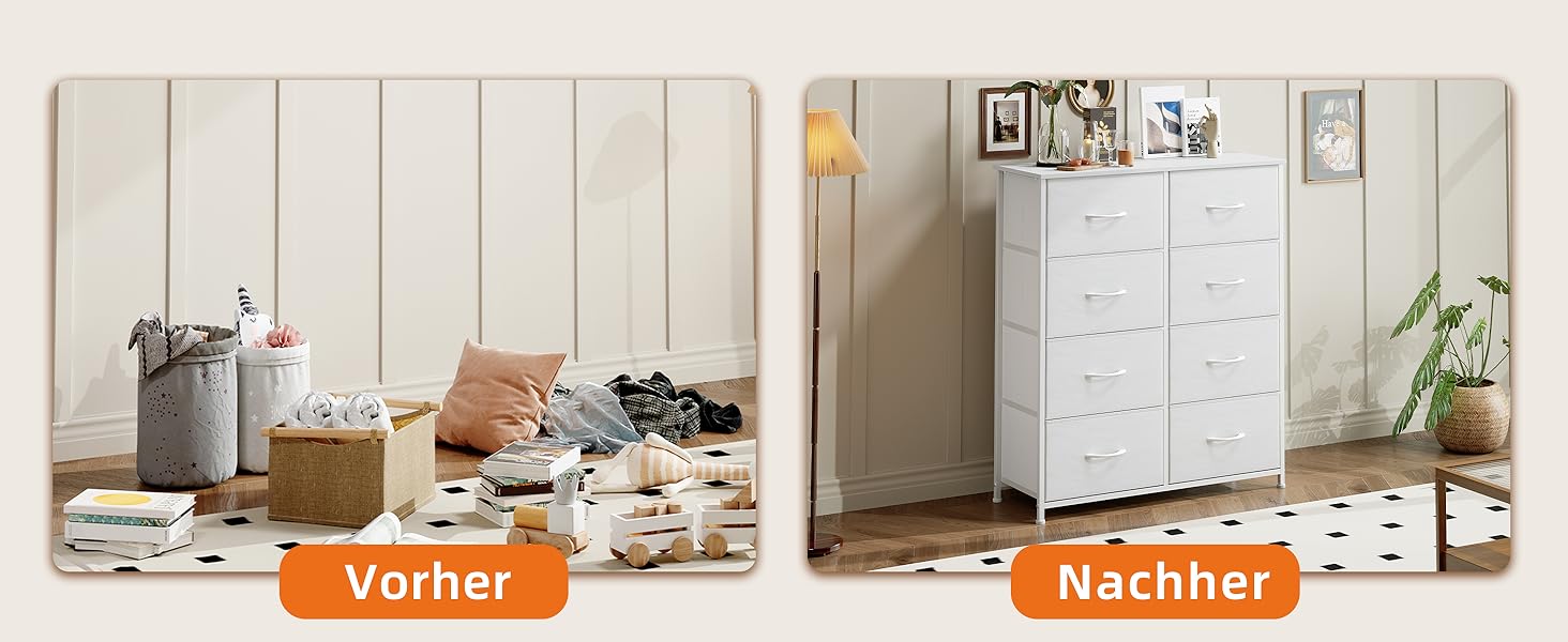 Комод з тканини з 8 шухляд, білий, 30x80x93 см