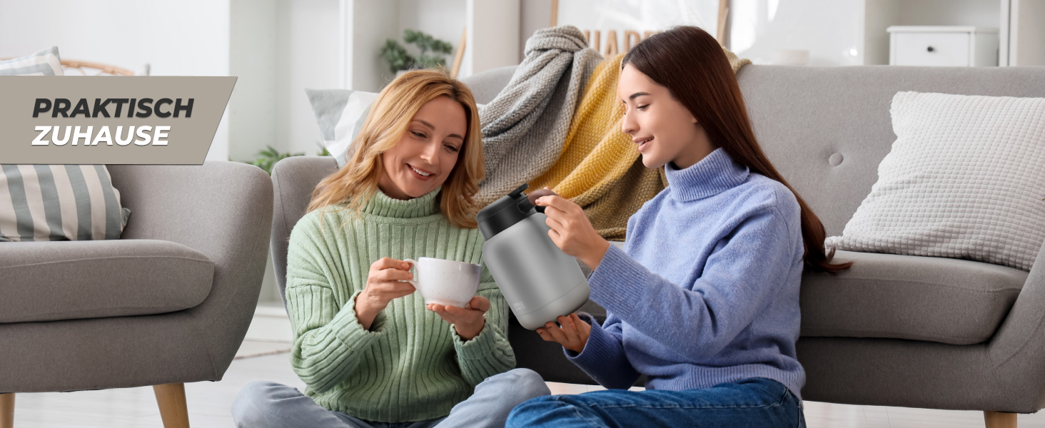 Термос LEBENLANG 1,5L з керамічним покриттям - з ситом для чаю | 24 години зберігає тепло | Термокана для кави та чаю | Сріблястий