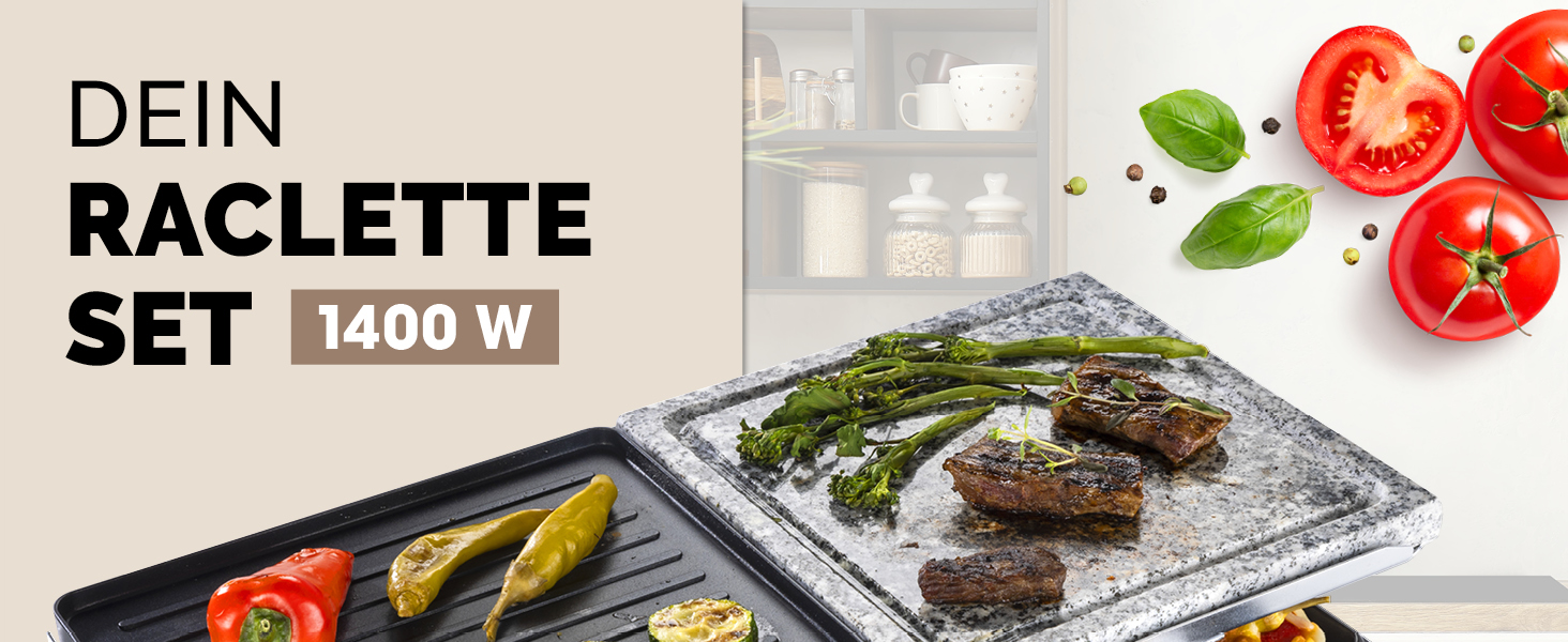 Raclette Gourmetmaxx 2-в-1 з Фондю | Набір раклет для 8 осіб – ідеальний для вечірок | Набір раклет-фондю на 8 осіб з 8 сковородочками, лопатками та виделочками для фондю | Преміум якість