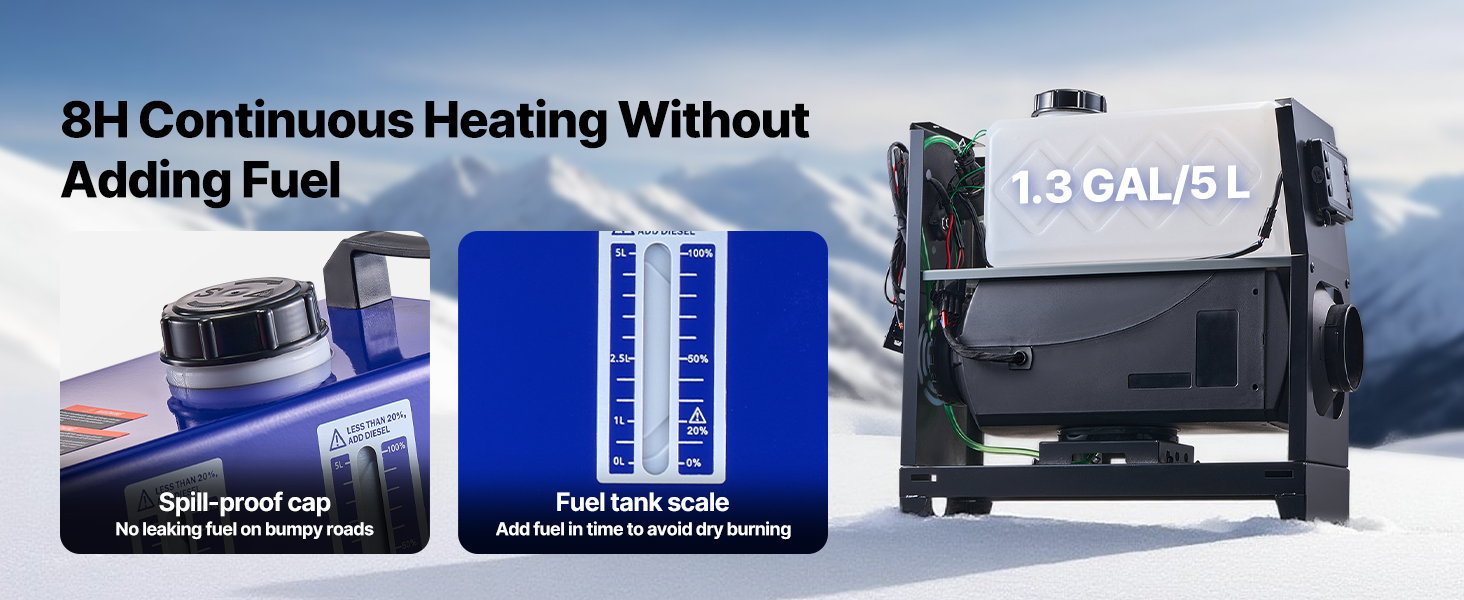 Дизельний опалювач VEVOR 8 кВт, 12/24 В, портативний, з пульт. та LCD, 5л, для авто, вантажівок, кемперів, блакитний