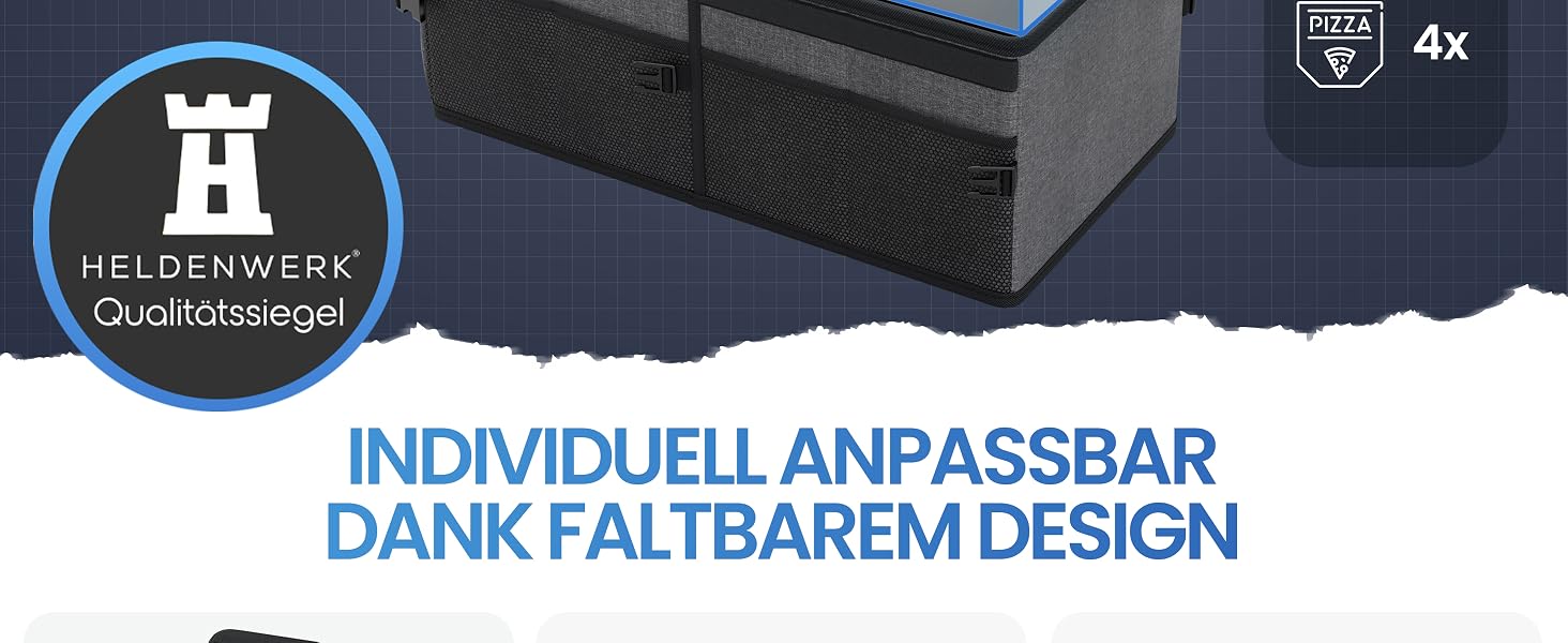Складаний органайзер у багажник автомобіля HELDENWERK® Premium з антиковзаючим кріпленням на липучках, темно-сірий