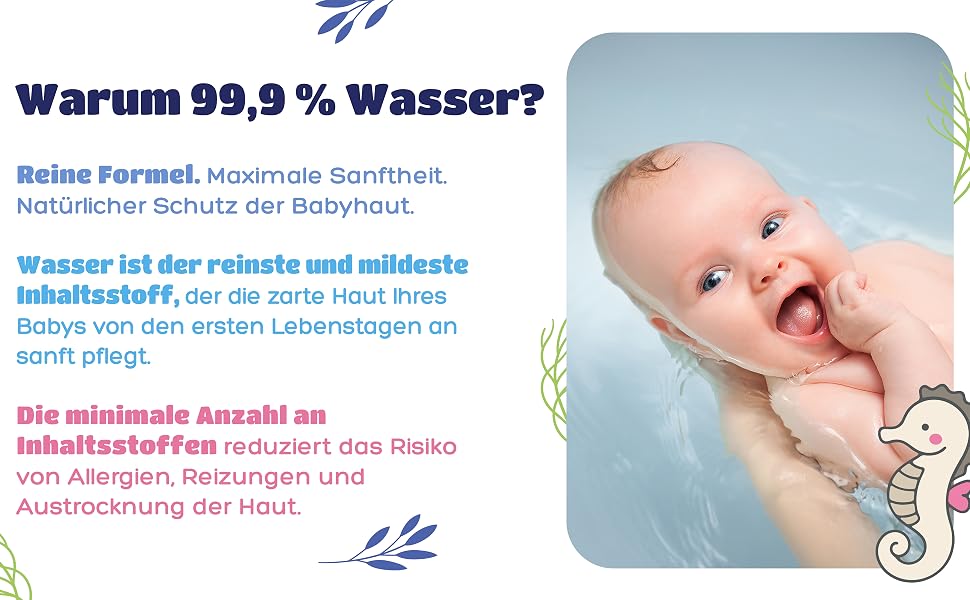 Дитячі вологі серветки Kindii Water Care 99,9% води, біорозкладні, 100% віскоза, без пластику, 960 шт (16 пачок по 60 шт)