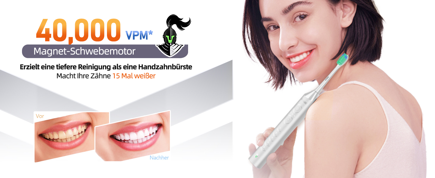 Електрична звукова зубна щітка Ritter Weisse з 5 режимами, таймером та акумулятором на 90 днів