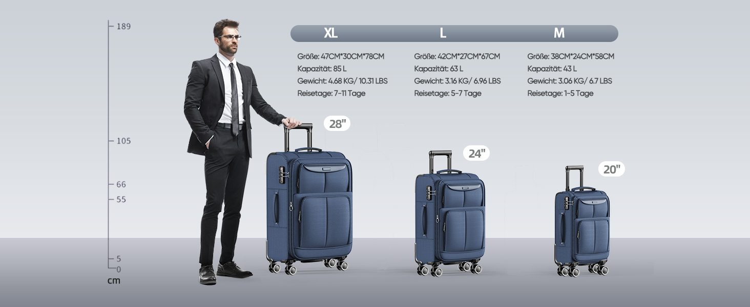 Набір валіз SHOWKOO з софтшеллу (3 шт.), розширюваний, легкий, міцний, з обертовими колесами, TSA-замок, 50.8 см, 61 см, 71.1 см, блакитний