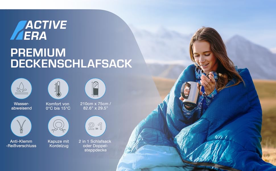 Спальний мішок Active Era Premium муміє 250 GSM для зими та літа, температурний режим 0°C-15°C, водовідштовхувальний, ультралегкий, компактний, для кемпінгу та фестивалів