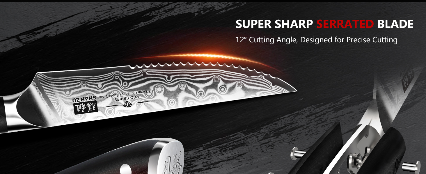 Японський кухонний ніж SHAN ZU 15 см з дамаської сталі, серія PRO (ніж для стейку з бруском)