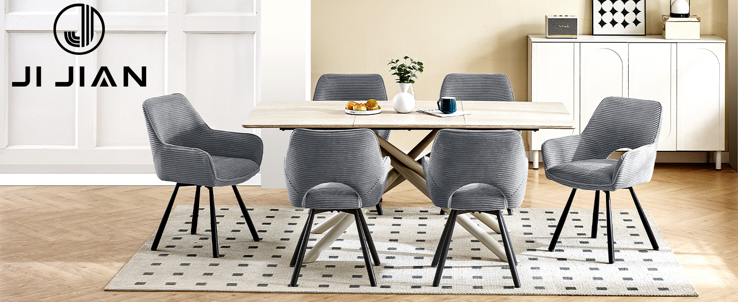 Набір з 4-х обертових стільців для їдальні з підлокітниками, 360° обертання, кухонні стільці, сучасні м'які стільці з тканинною спинкою для кухні, їдальні, спальні, бежеві (360° обертання-сірі, 4 обертові стільці)