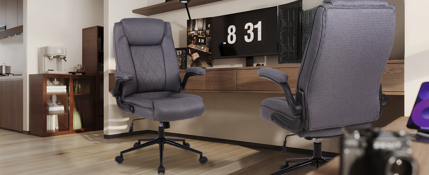 Офісний крісло Flysky з високою спинкою, регульованою висотою та підголівником. Зручний офісний крісло для керівника (сірий)