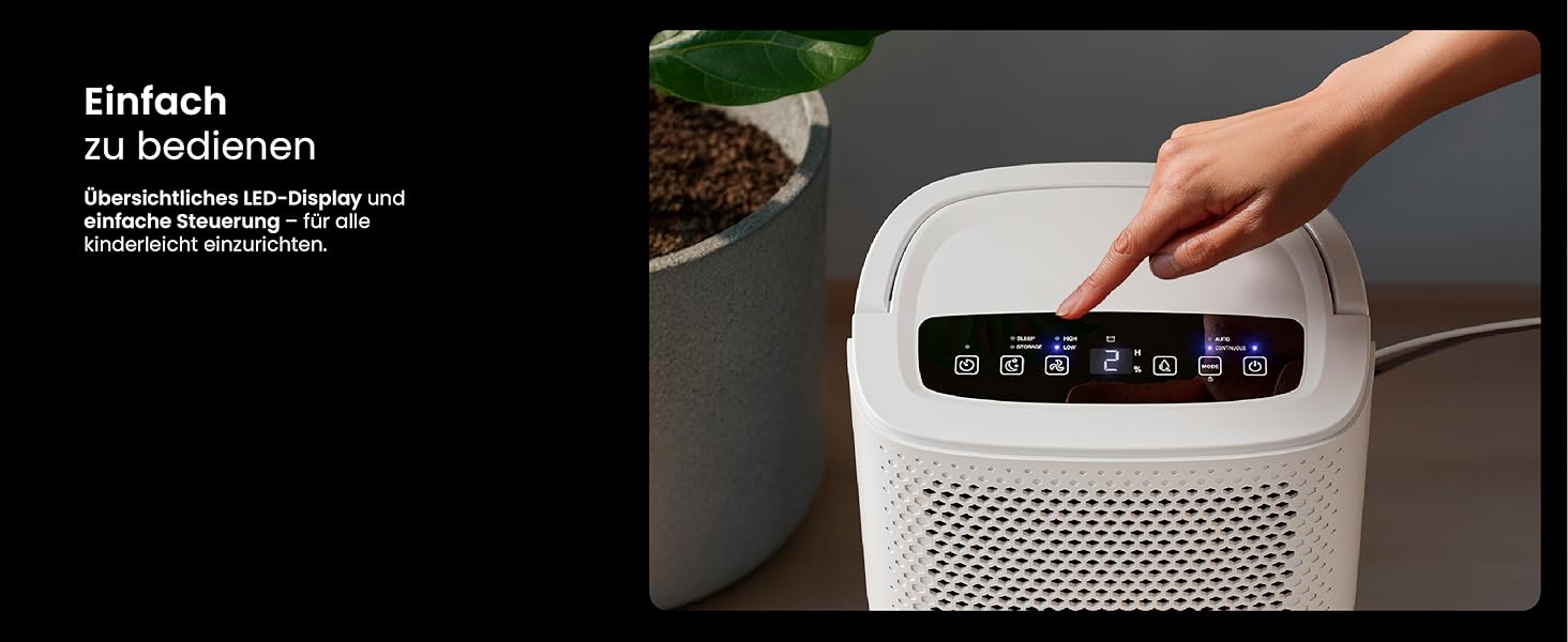 Pro Breeze® Eco Kompakt 12L/день: Електричний осушувач повітря з LED-дисплеєм, функцією сушіння білизни та Smart App (20 м²)