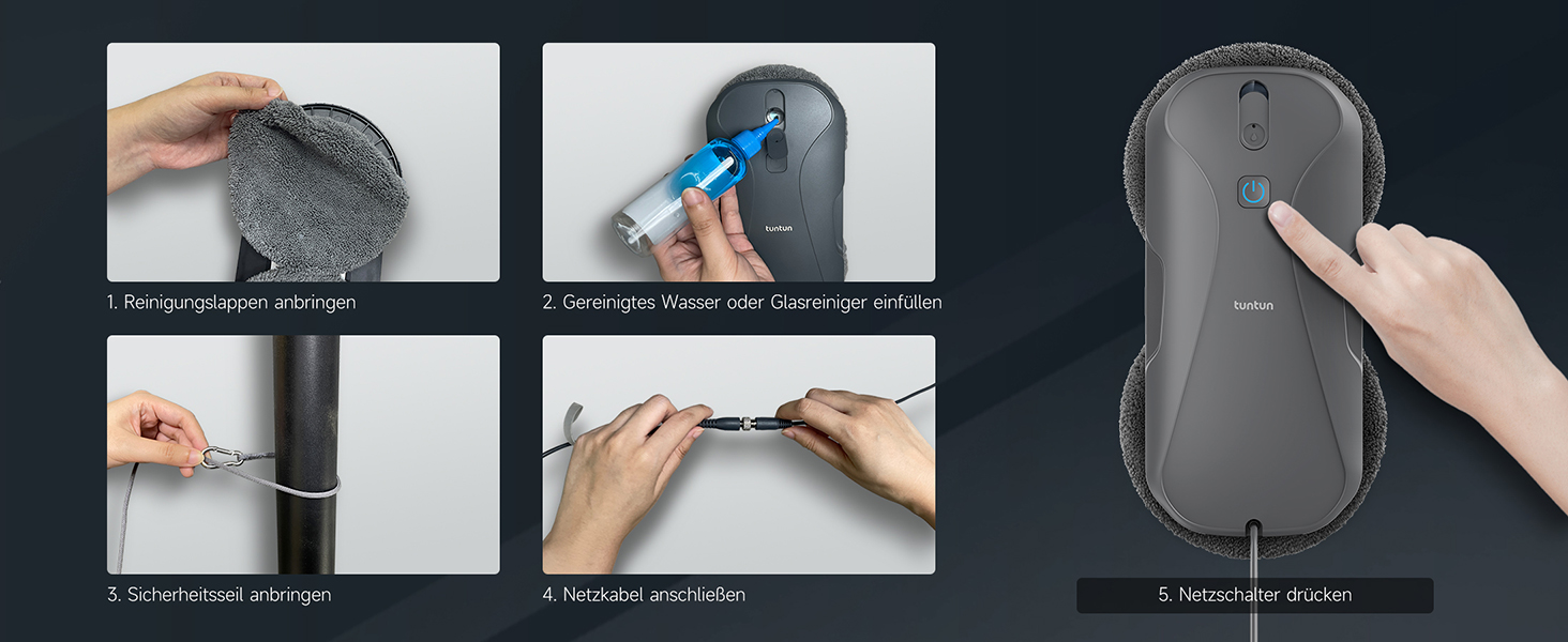 Робот-прибиральник вікон Tuntun W12pro: 5300Pa, 4-Wege система, інтелектуальна навігація, бокс для зберігання, для гладких поверхонь