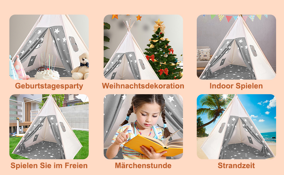 Дитячий намет-типі Kindertipi Dacron 120x120x160 см з вікном, миється, для дитячої кімнати, 4-х стовпчиків, білий (сірий та білий)
