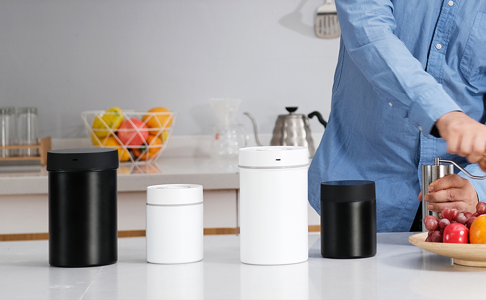 Контейнер для кави з нержавіючої сталі, герметичний, 500г, білий. Зручний дисплей для кавових зерен. Зберігає каву свіжою. KF1