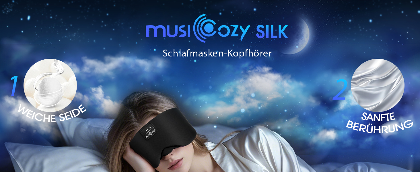 Маска для сну з Bluetooth навушниками, 100% затемнення, шовкова, для чоловіків та жінок, м'які навушники, Bluetooth маска для сну, подорожей (Чорний)