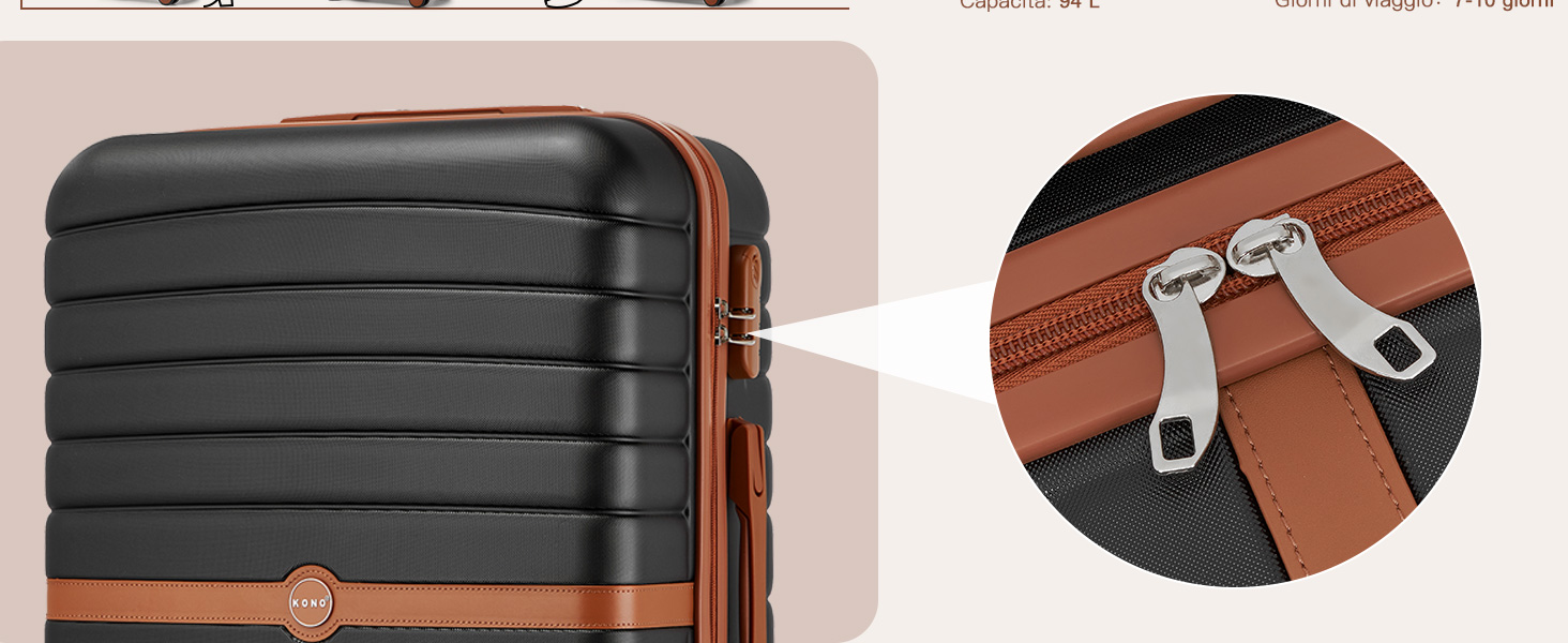 Валіза KONO, середнього розміру, 66 см, ABS+PC, з двома колесами та кодовим замком (темно-зелений/коричневий)