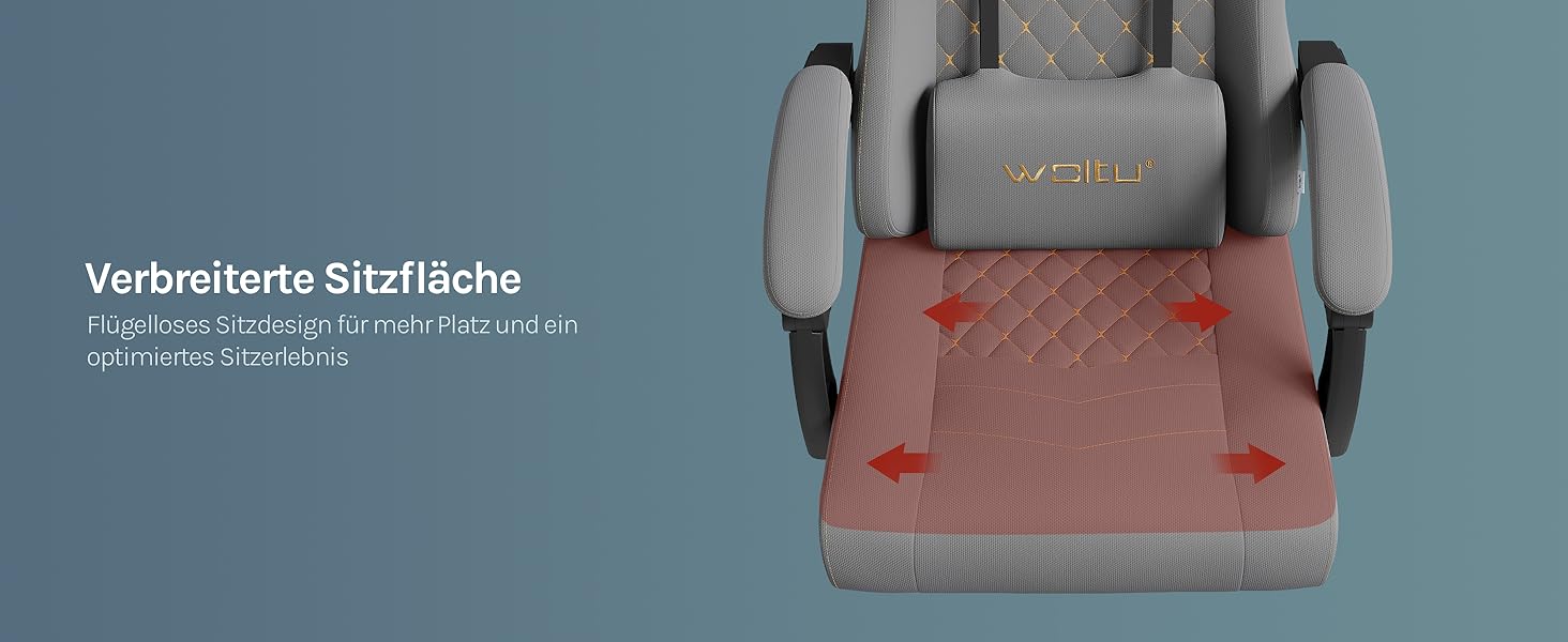 Ігровий крісло WOLTU з масажем, комп'ютерне ергономічне крісло, кишенькові пружинні подушки, масаж попереку, підголовник, підніжка, поворотне крісло, 150 кг, сітчаста тканина, сірий+жовтий