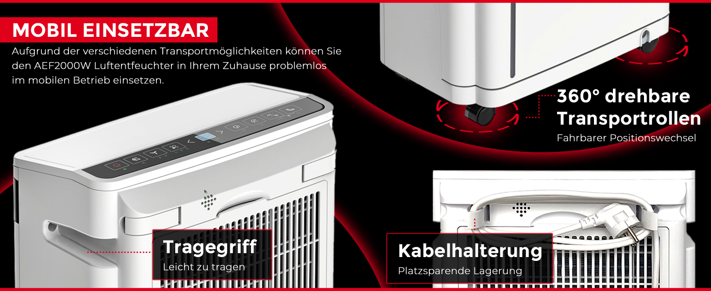 Електричний осушувач повітря AEF2000 - 20 л/день, до 30 м², тихий, з автовимкненням, гігростатом та сенсорним дисплеєм. Ідеально для спальні та ванної кімнати. З керуванням через додаток.