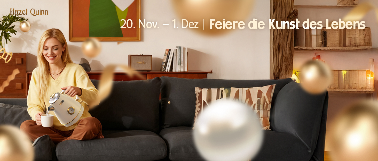 Електричний чайник Hazel Quinn, 1 л, ретро-дизайн, з нержавіючої сталі 304, 1360W, білий перламутровий (жовтий з квітковим візерунком), BPA-free, автоматичне вимкнення