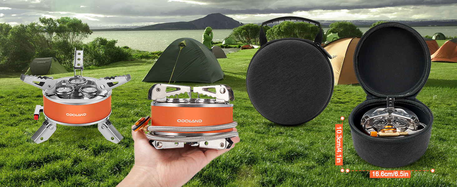 Газовий наметний пальник Odoland 4000W - вітрозахисний, регульований, легкий, з EVA-боксом