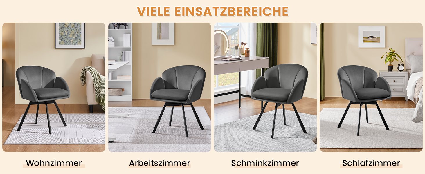 Офісний стілець Yaheetech 360° обертовий, оксамитовий, з подвійним сидінням, крісло для макіяжу, для офісу/спальні/вітальні, темно-сірий