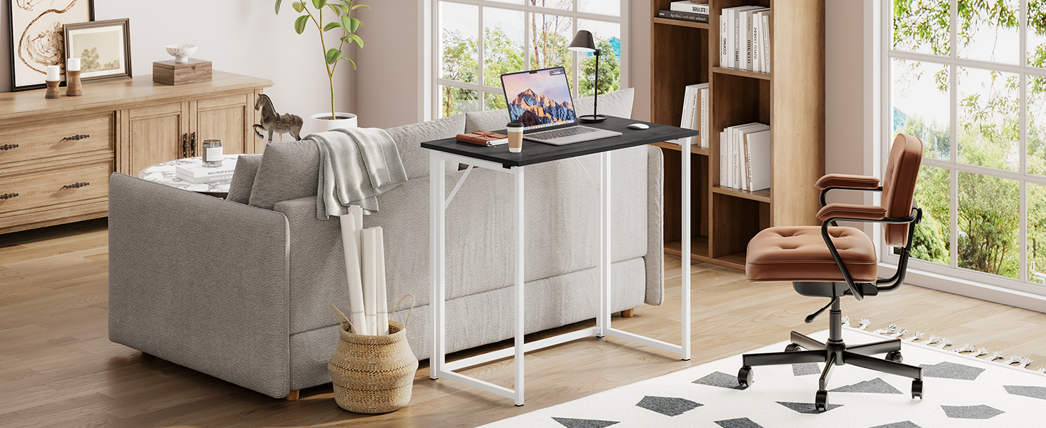Стіл Dripex розкладний для комп'ютера, PC стіл для home office, білий та темний дуб (з монтажем)