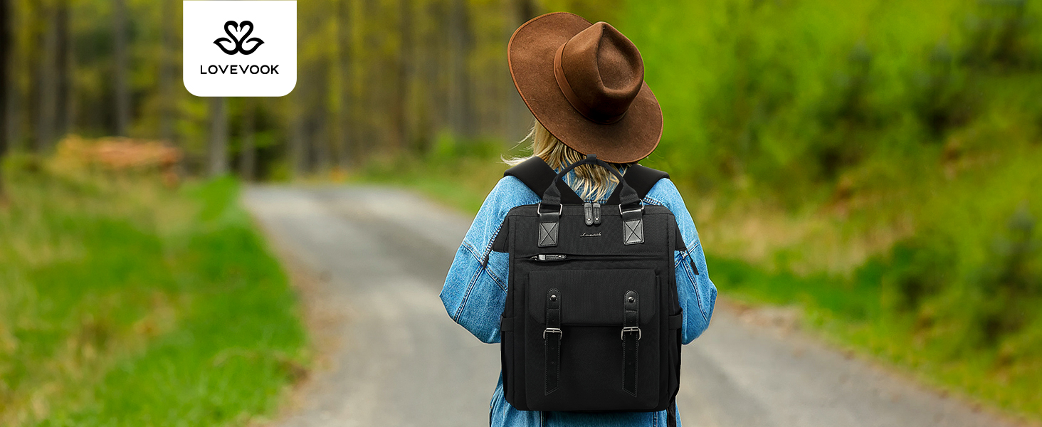 LOVEVOOK Рюкзак жіночий, чорний, 15.6 дюймів, водонепроникний, для школи, університету, роботи, подорожей, з USB-кабелем