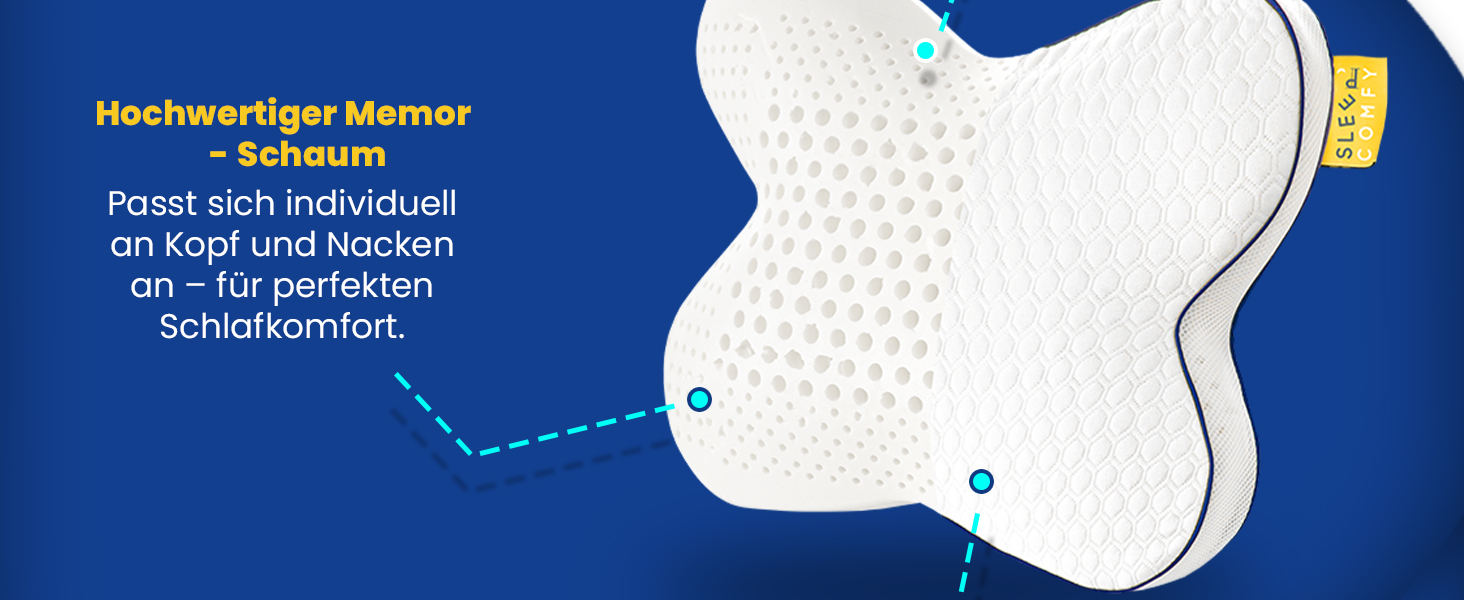 Ортопедична подушка-метелик SLEEP COMFY з ефектом пам'яті (Memory Foam), ергономічна підтримка шиї від болю та мігрені, сертифікат Oeko-TEX, для сну на боці
