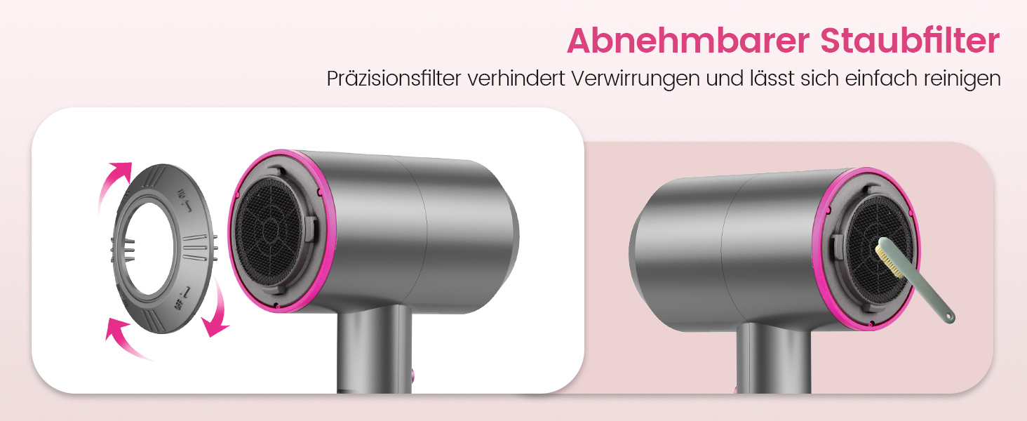 Професійний іонний фен для волосся з AC-мотором, 3 температурні та 2 швидкісні режими, кнопка холодного повітря, 3 насадки-концентратори та дифузор, сірий