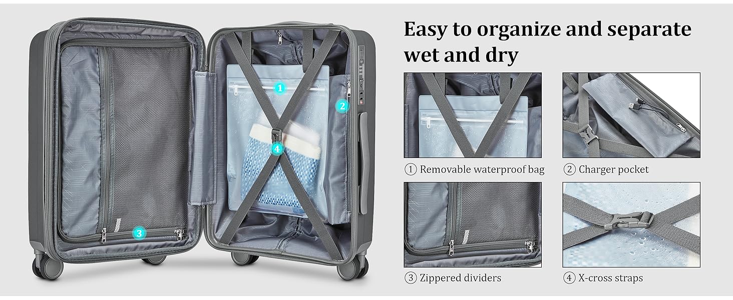 Набір валіз Joyway 4 шт. з жорстким корпусом та TSA-замком, розширюваний, сірий колір