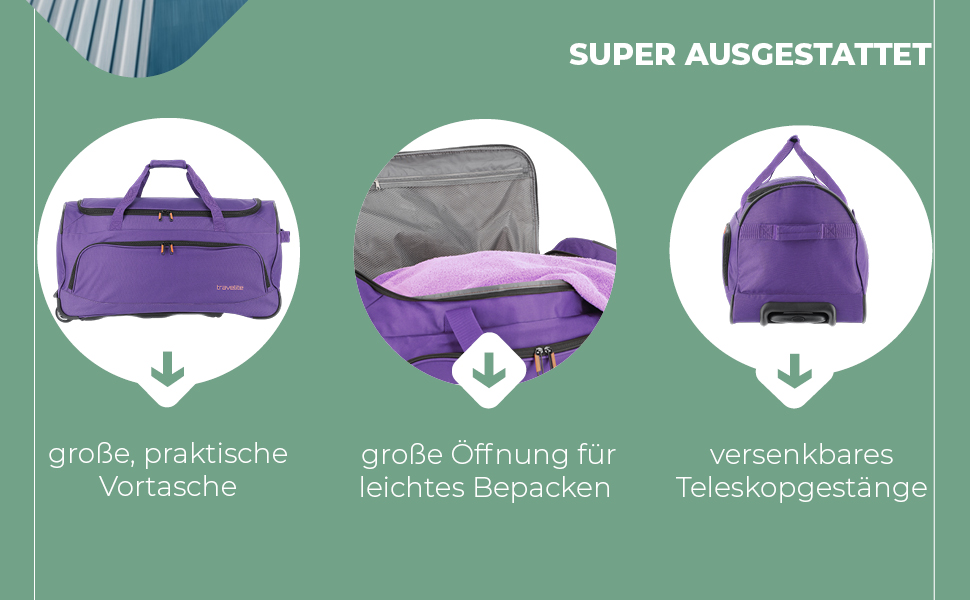 Дорожня сумка на колесах Travelite Basics Fresh L, 89 л, лілова, 71 см
