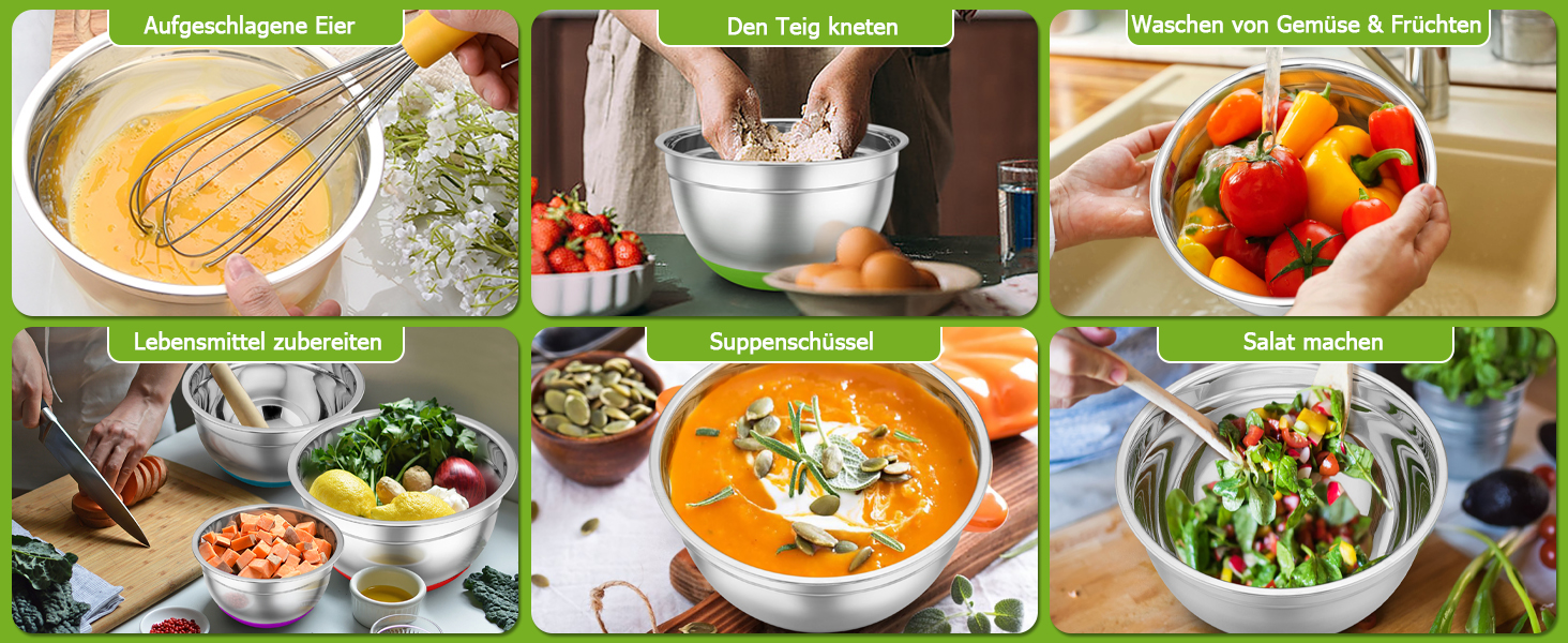 Набір мисок TEAMFAR з нержавіючої сталі: салатовники з кришкою та силіконовим дном (0.7-6.5л), 7 шт.