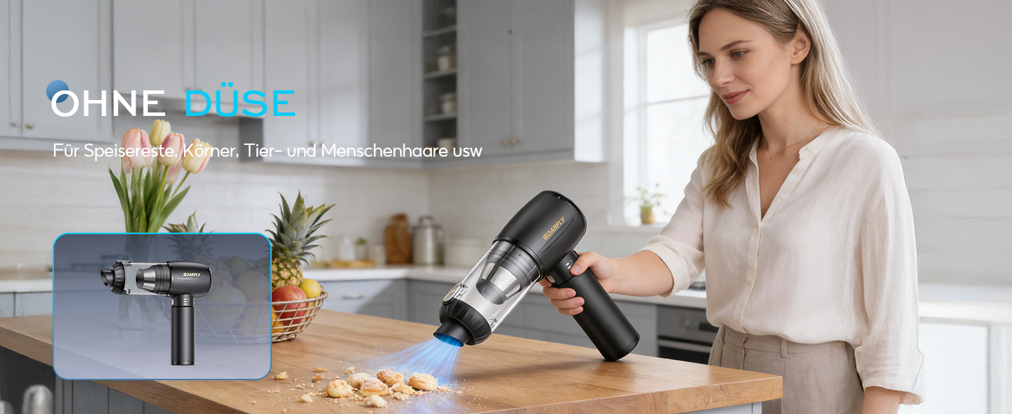 Акумуляторний ручний пилосос SoarFly 4 в 1, 25000Па, бездротовий міні-пилосос для авто, дому та ПК з безщітковим двигуном, LED-підсвіткою та набором щіток, чорний