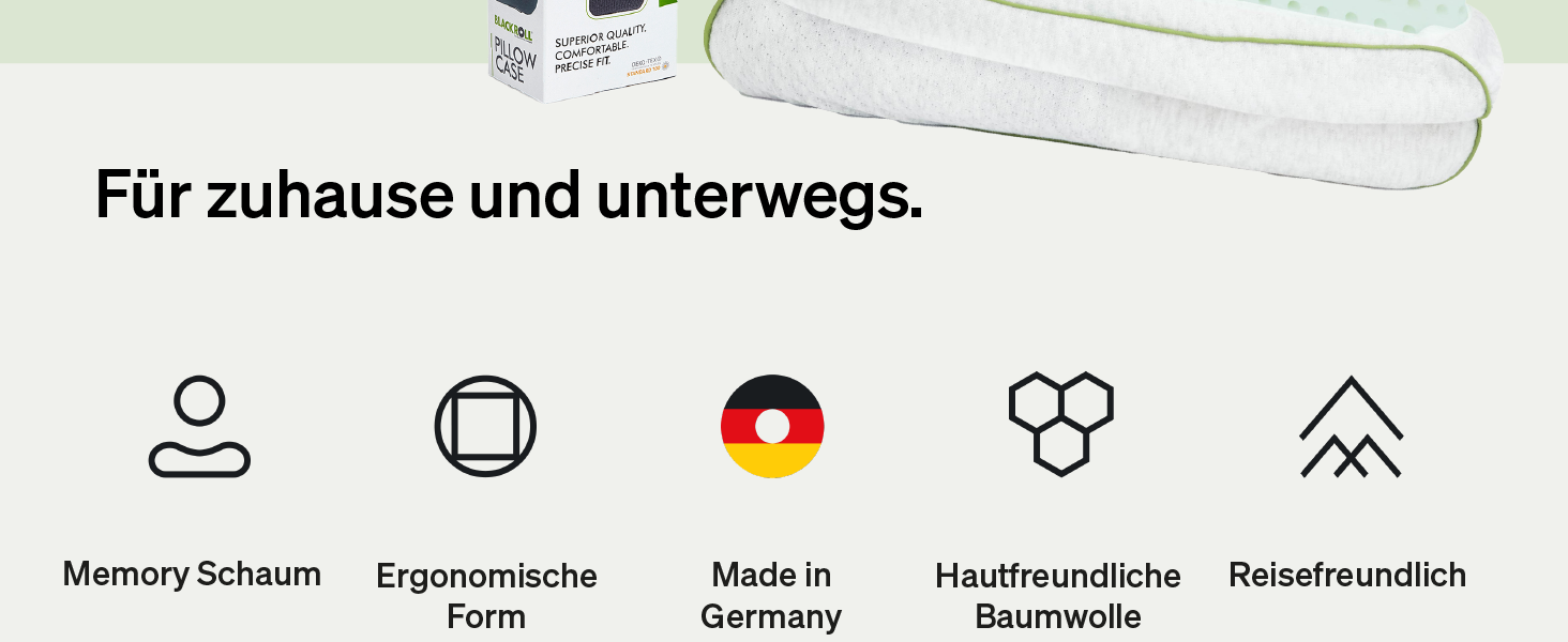 BLACKROLL® Recovery Pillow Set Jersey Anthrazit: ергономічна подушка для шиї та голови з Memory Foam, комплект з додатковим чохлом. Виготовлено в Німеччині. Подушка та чохол антрацитового кольору.