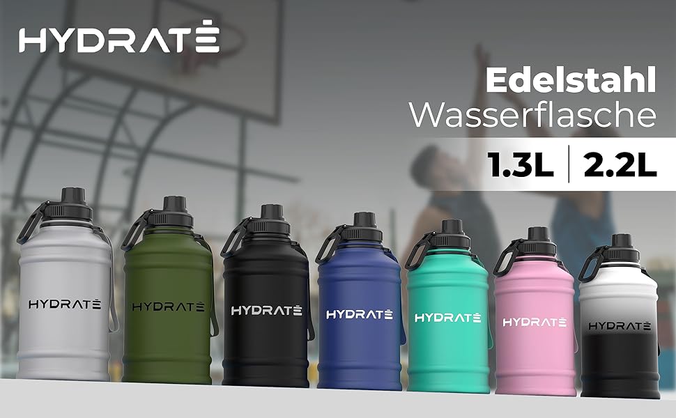 Пляшка для пиття HYDRATE 2,2 л з нержавіючої сталі - без вмісту BPA, герметична, тренажерний зал