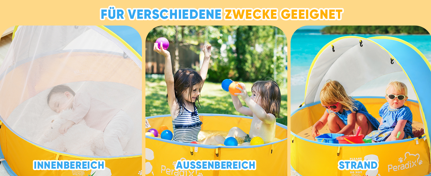 Дитяче басейн-тент Peradix 4-в-1 з UV захистом, басейн з кульками, москітна сітка, ігровий намет для дітей, літній басейн для ігор (блакитно-жовтий)