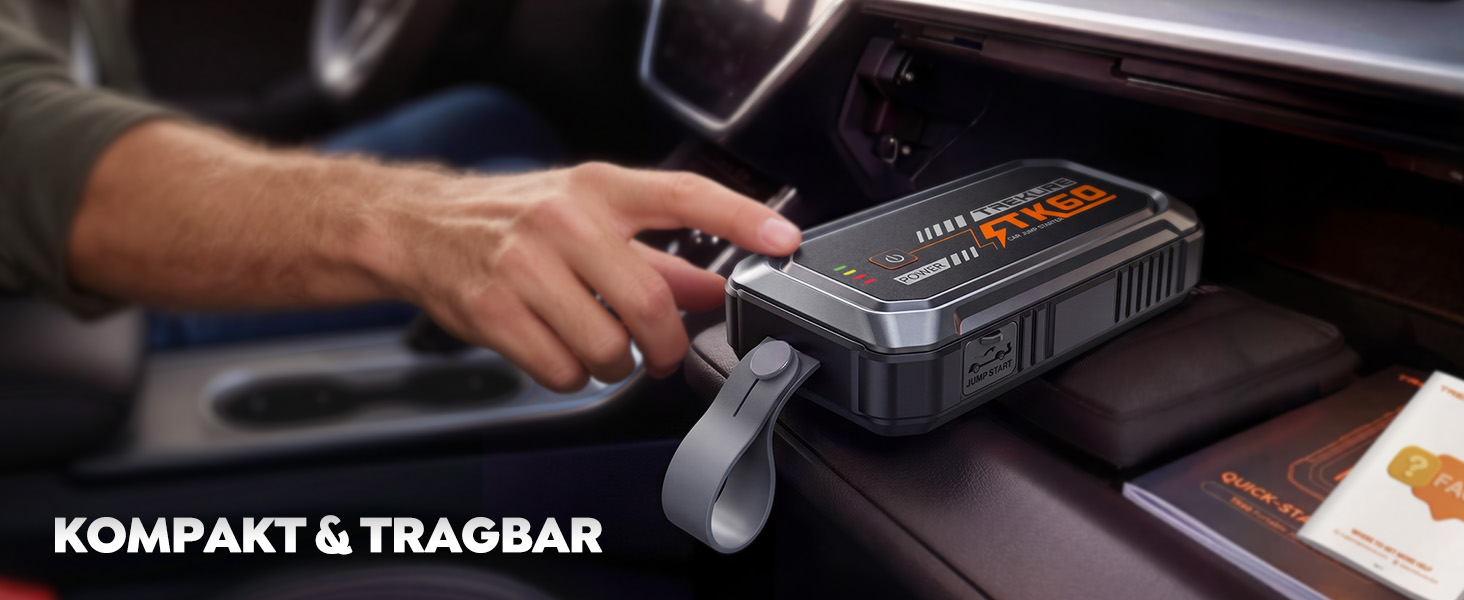 Бустер для автомобіля TREKURE 7000A — Пусковий пристрій (Powerbank) для авто до 9л бензин та 6.5л дизель, з функцією примусового запуску, магнітним кріпленням та 4-в-1 LED робочим світлом, чорний
