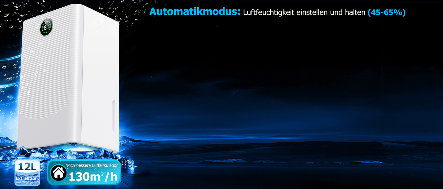 Зволожувач повітря 12л/день з датчиком вологості та LED дисплеєм, таймером, 3 режими, для спальні, офісу, підвалу, безперервна подача, білий