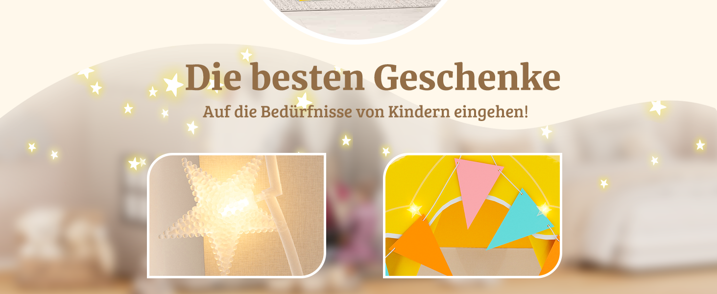 Дитяче намет-будиночок EROMMY 2-в-1 з килимком, прапорцями та світлодіодними смугами, з двома дверцятами, з даховим віконцем, для дому, від 3 років (Жовтий)