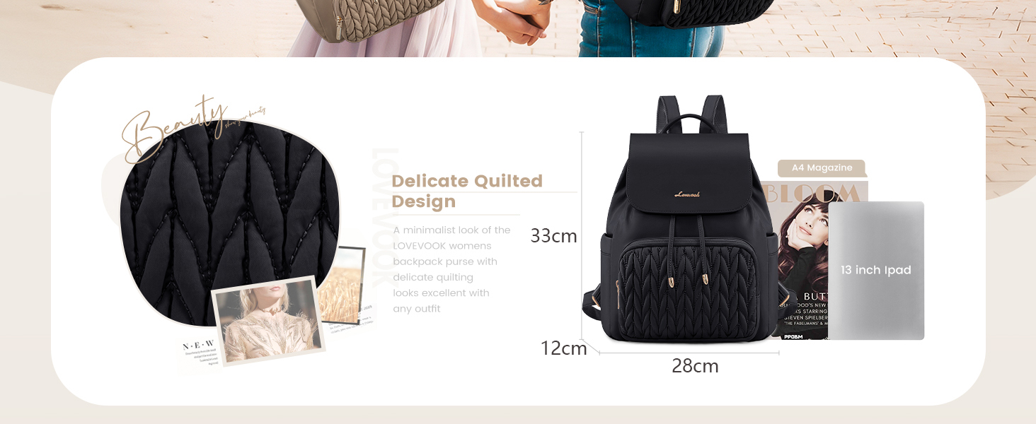 LOVEVOOK Рюкзак жіночий маленький, елегантний міський, водонепроникний, міні-рюкзак для щодня, сучасний, для відпочинку, подорожей, школи, роботи, чорний, 13 дюймів