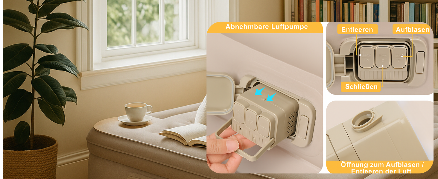 Надувне ліжко 2 персони, самонадувна повітряна матрац з портативним насосом, преміум тканина, антизносне та антишум, для кемпінгу або дому