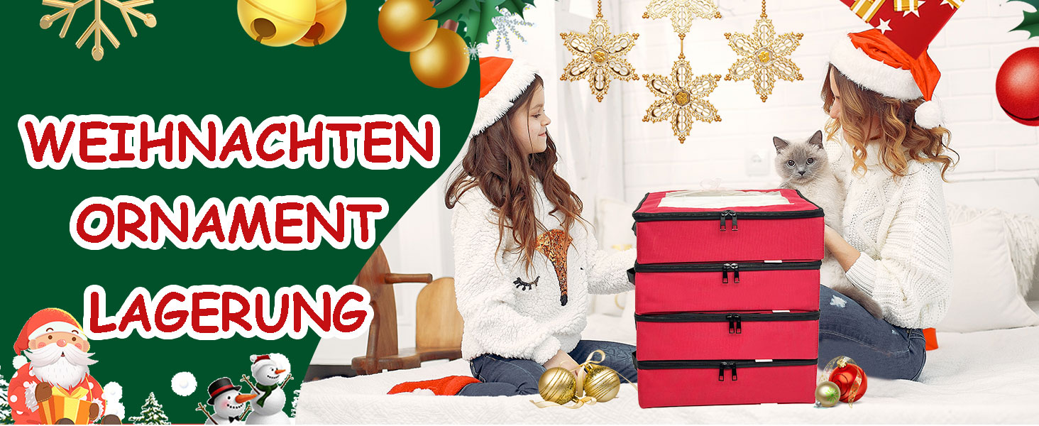 Коробка для зберігання новорічних прикрас з перегородками, 4 шт. Складана коробка для ялинкових іграшок, органайзер для куль, з ручками, червона