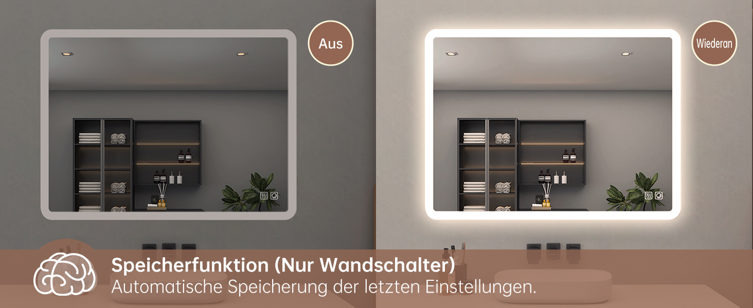 Дзеркало для ванної кімнати MIQU LED 60x50 см з підсвічуванням, тепле/холодне світло, регулювання яскравості, антизапар, прямокутна форма