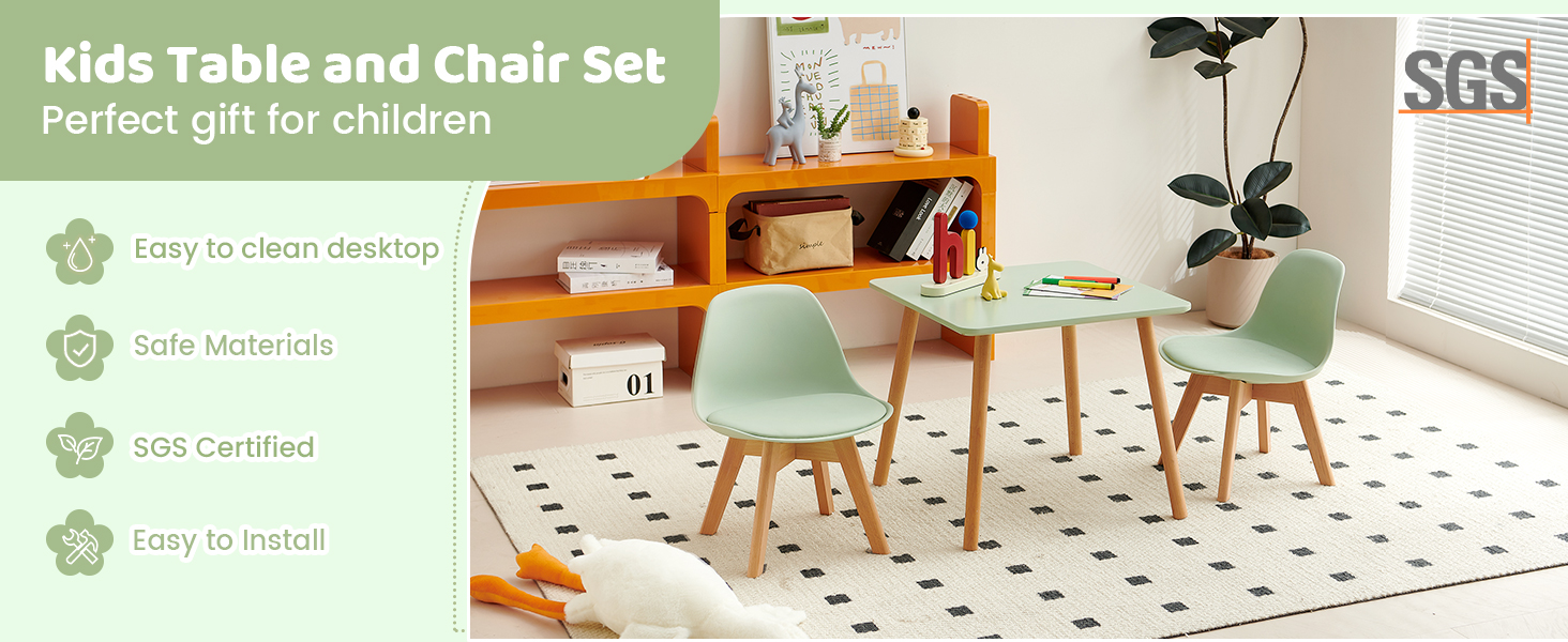 Дитячий стіл зі стільцями, комплект меблів для дітей, з екологічної букової деревини FSC, 1-6 років, для дитячої кімнати, дитячого садка, зелений