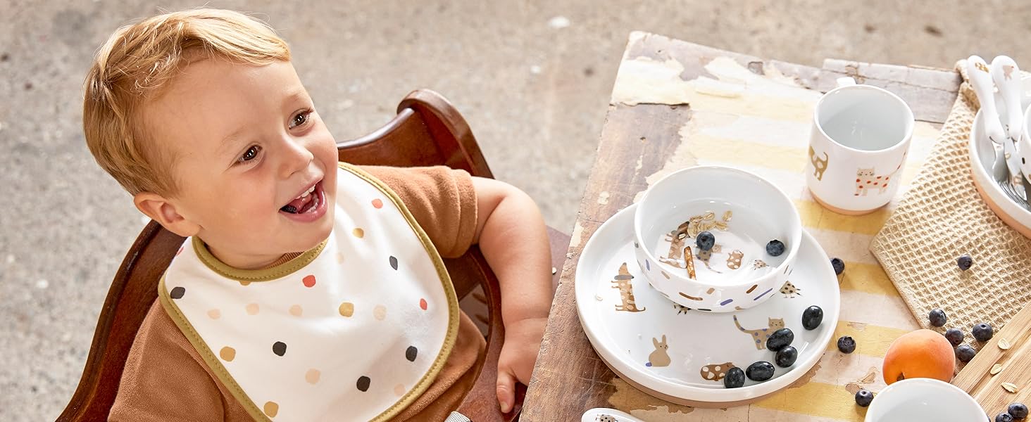 Набір дитячого посуду LÄSSIG Garden Explorer: тарілка, миска, чашка з силіконовим кільцем (червоний)