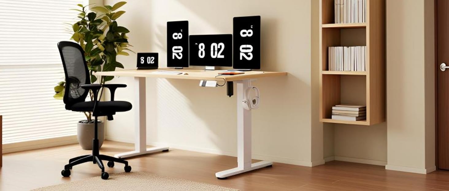 Регульований за висотою стіл Airfish з USB-портом, електричний, з органайзером для кабелів, комп'ютерний/офісний стіл, стоячий стіл з нагадуванням про сидячий режим, 160x80 см, Бежево-білий