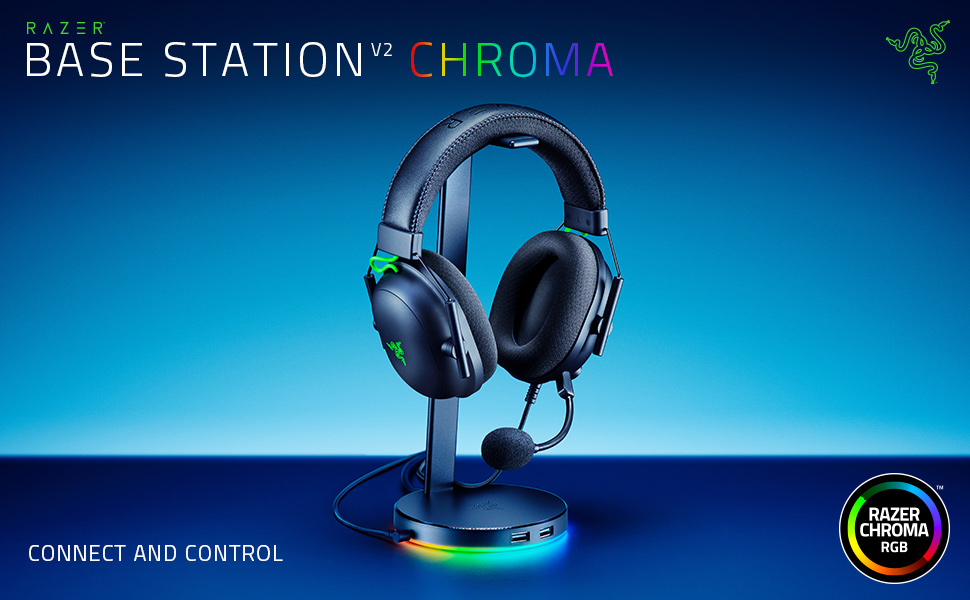Підставка для навушників Razer Base Station V2 Chroma (Mercury) з USB-хабом та RGB-підсвічуванням (7.1 Surround Sound, білий колір)