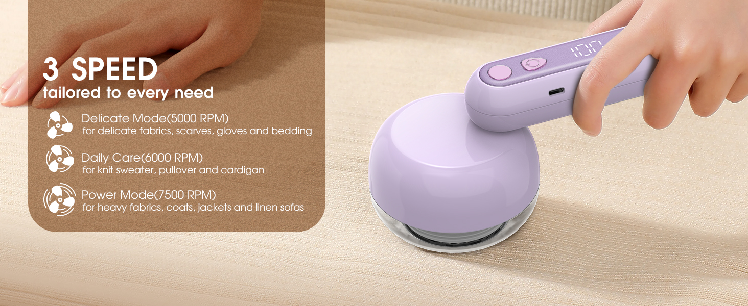 Електричний видальник ворсу COPPA з 6 лезами, 3 швидкості, перезаряджається, портативний, з індикатором заряду, для одягу (білий/фіолетовий)